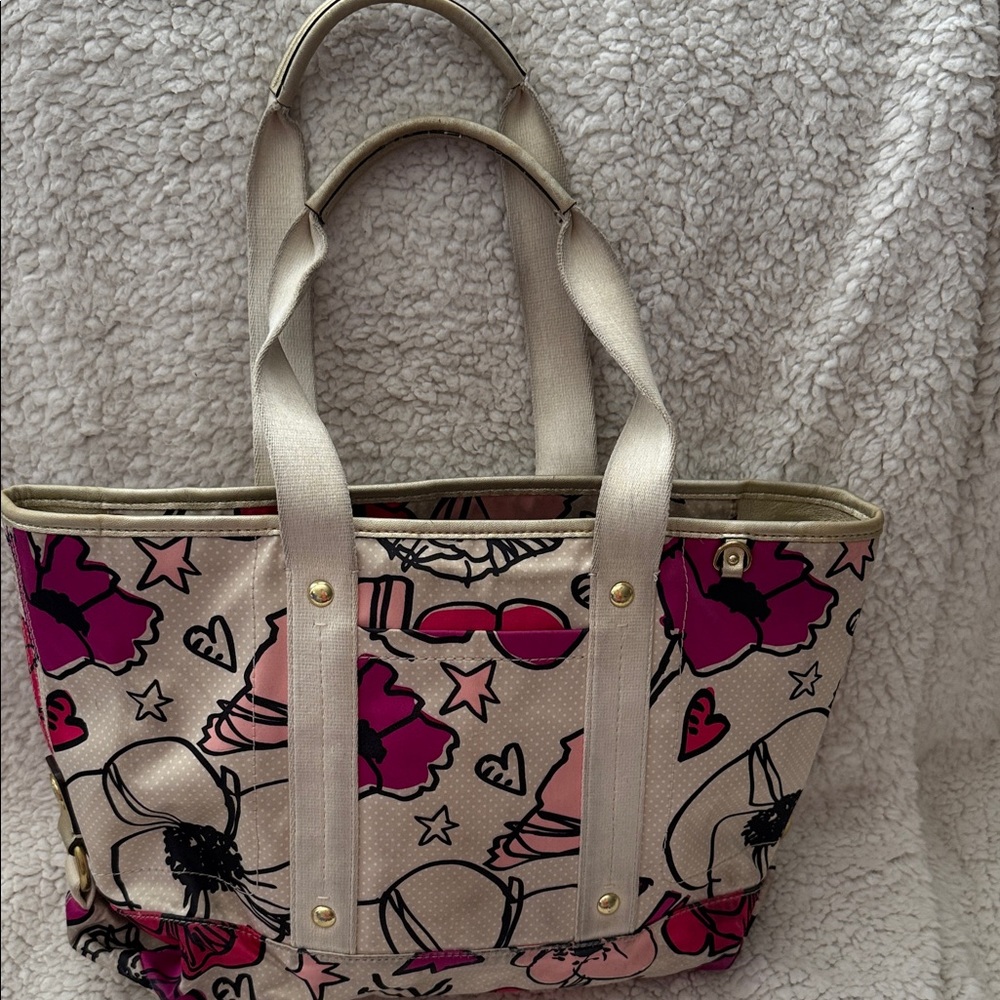 Vintage Coach Poppy Tote Bag - Pink and Cream